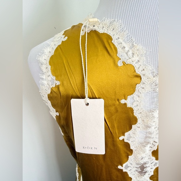 NWT DÔEN Odelina Dress Oakmoss Silk Satin Lace Trim Maxi Slip Dress XL - Picture 6 of 9